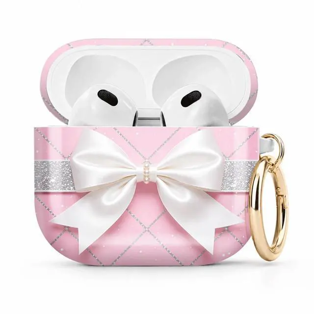 Main image of Compatible with Airpod 4 Case,TPU Cute Pattern Protective, Shockproof Anti Scratch Case with Keychain Ring, Supports Wireless Charging(Pink Grid Silver Glitter Bow)