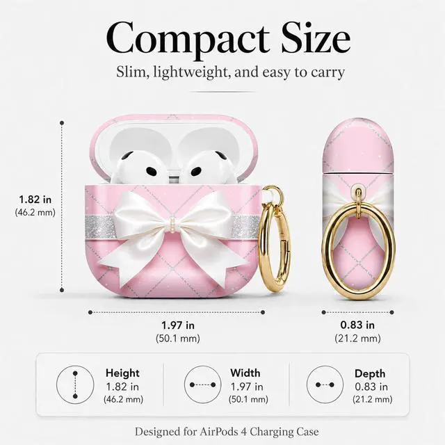 Alt view image 3 of 7 - Compatible with Airpod 4 Case,TPU Cute Pattern Protective, Shockproof Anti Scratch Case with Keychain Ring, Supports Wireless Charging(Pink Grid Silver Glitter Bow)