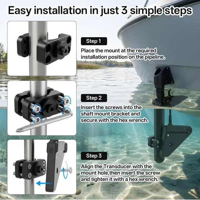 Alt view image 4 of 5 - Adjustable Transducer Pole Clamp Mount Compatible with Lowrance Eagle Eye 9, Fits Round Pole