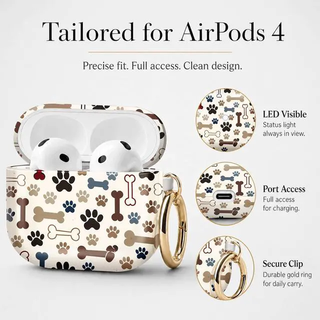 Alt view image 6 of 7 - Compatible with Airpod 4 Case,TPU Cute Pattern Protective, Shockproof Anti Scratch Case with Keychain Ring, Supports Wireless Charging(Paw Prints Bones Woof)
