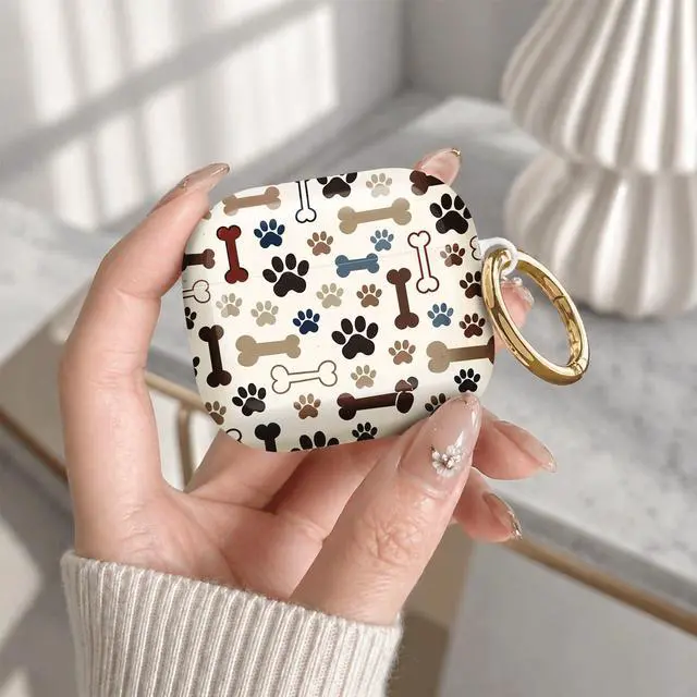 Alt view image 7 of 7 - Compatible with Airpod 4 Case,TPU Cute Pattern Protective, Shockproof Anti Scratch Case with Keychain Ring, Supports Wireless Charging(Paw Prints Bones Woof)