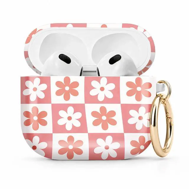 Main image of Compatible with Airpod 4 Case,TPU Cute Pattern Protective, Shockproof Anti Scratch Case with Keychain Ring, Supports Wireless Charging(Pink and White Flower Checkerboard)
