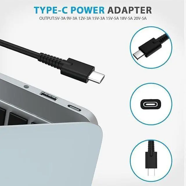 Alt view image 2 of 6 - 100W USB-C Laptop Charger Compatible for Lenovo Yoga 7 Pro 9 9i Y910, Slim 6i 7i, IdeaPad 5 Pro Slim, ThinkBook Plus G3 13x 14G5 14G6 14s 14p 16G4 16p, ThinkPad Neo 14 P14s L15 T16 Adapter