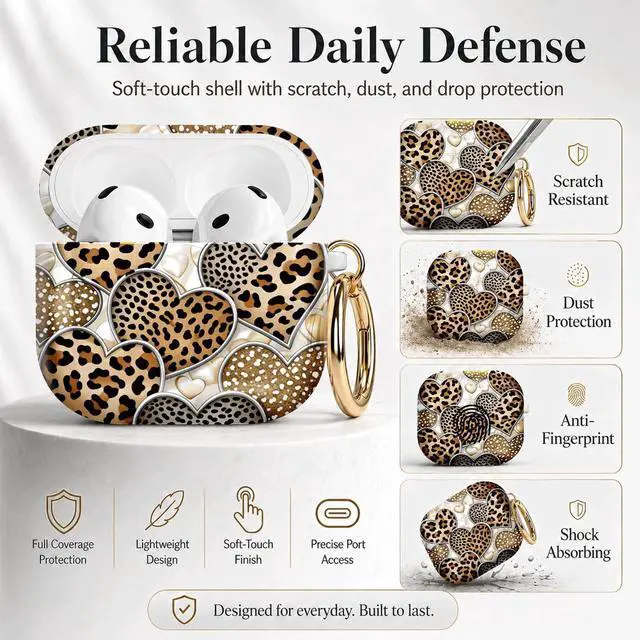 Alt view image 2 of 7 - Compatible with Airpod 4 Case,TPU Cute Pattern Protective, Shockproof Anti Scratch Case with Keychain Ring, Supports Wireless Charging(Heart Leopard)