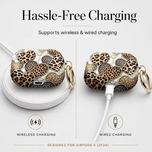 Alt view image 5 of 7 - Compatible with Airpod 4 Case,TPU Cute Pattern Protective, Shockproof Anti Scratch Case with Keychain Ring, Supports Wireless Charging(Heart Leopard)