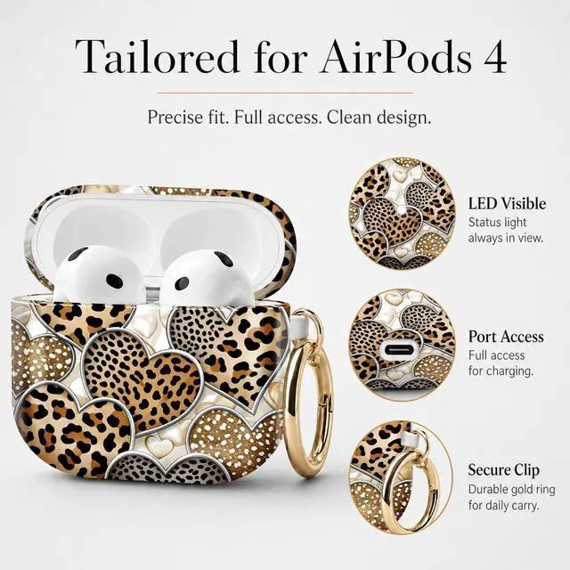 Alt view image 6 of 7 - Compatible with Airpod 4 Case,TPU Cute Pattern Protective, Shockproof Anti Scratch Case with Keychain Ring, Supports Wireless Charging(Heart Leopard)