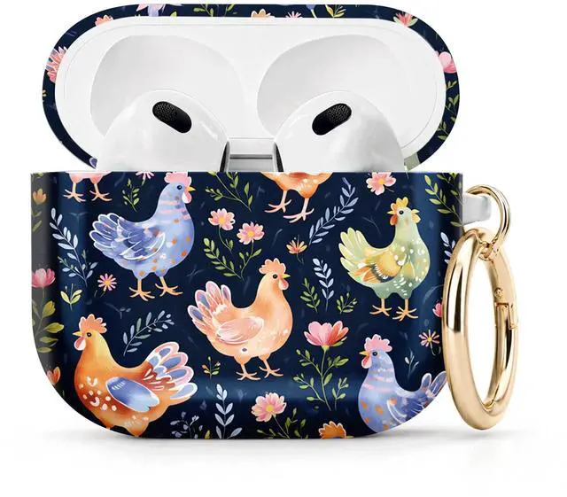 Main image of Compatible with Airpod 4 Case,TPU Cute Pattern Protective, Shockproof Anti Scratch Case with Keychain Ring, Supports Wireless Charging(Colorful Chickens Flowers Leaves)