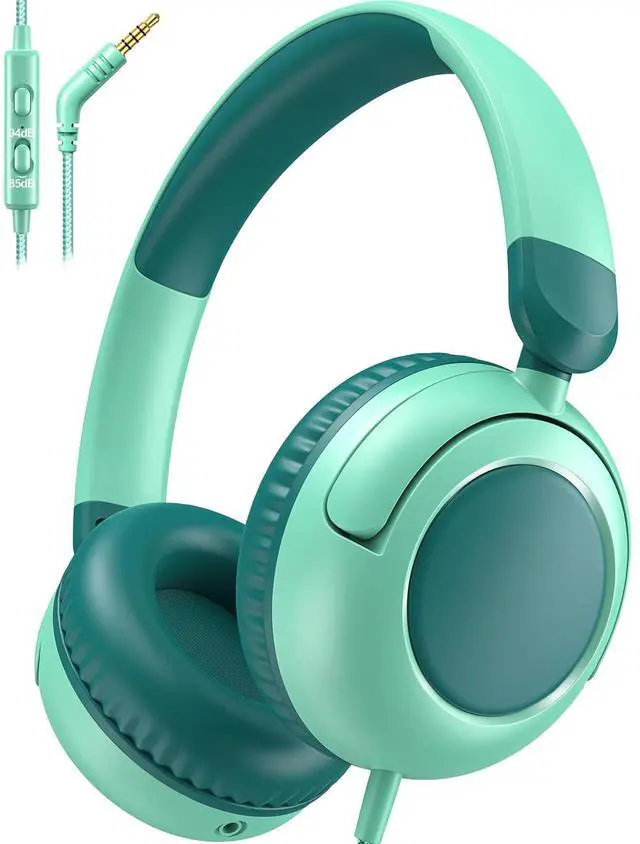 Main image of V8 Kids Headphones,Wired Headphones with Mic, 85/94dB Volume Limiter, Tangle-Free 3.5mm Jack, Stereo Sound, Shared Interface, Adjustable Portable Headphones for School & Travel Green