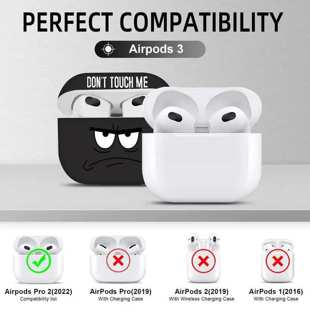 Alt view image 2 of 7 - for Airpods 3rd Generation Case,Don't Touch Me Cool Cover with Lanyard Big Eyes Cute Cartoon for Airpods 3rd Generation Case,Soft Shockproof Cover for Women Men-Grey