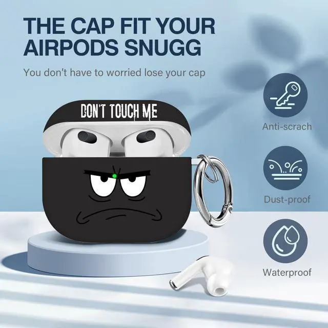 Alt view image 4 of 7 - for Airpods 3rd Generation Case,Don't Touch Me Cool Cover with Lanyard Big Eyes Cute Cartoon for Airpods 3rd Generation Case,Soft Shockproof Cover for Women Men-Grey