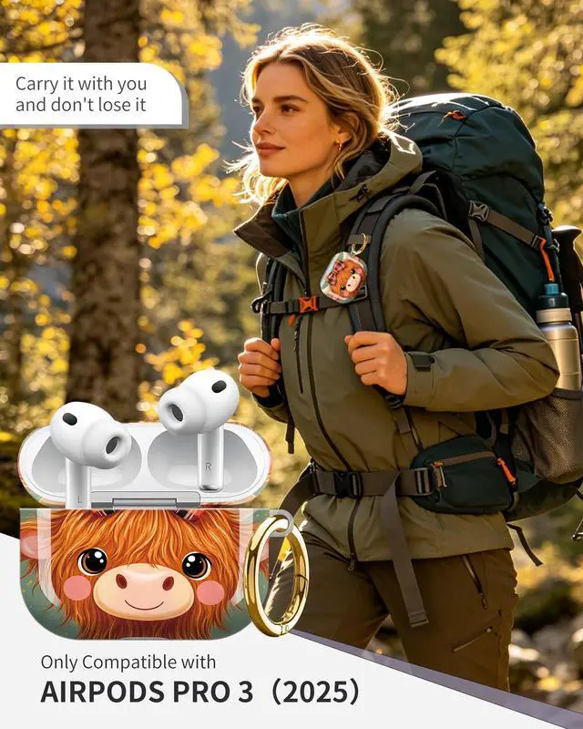 Alt view image 2 of 6 - Compatible with AirPod Pro 3 Case 2025,Shockproof Protective Cover with Keychain,Multi-Theme Graphic Design Shell for Men Women,Ideal for Gym&Travel(Cute Cow with Bow and Flowers)