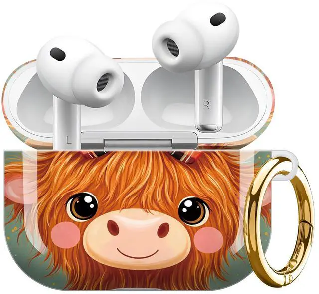 Main image of Compatible with AirPod Pro 3 Case 2025,Shockproof Protective Cover with Keychain,Multi-Theme Graphic Design Shell for Men Women,Ideal for Gym&Travel(Cute Cow with Bow and Flowers)