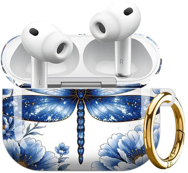Main image of Compatible with AirPod Pro 3 Case 2025,Shockproof Protective Cover with Keychain,Multi-Theme Graphic Design Shell for Men Women,Ideal for Gym&Travel(Blue Dragonfly Floral Art)