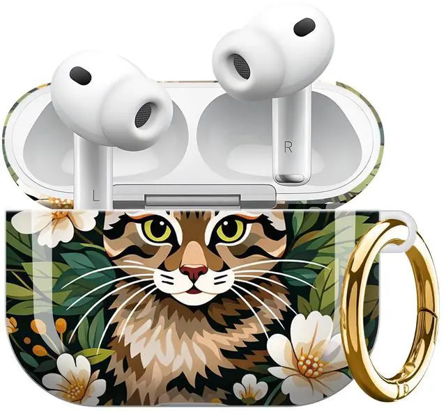 Main image of Compatible with AirPod Pro 3 Case 2025,Shockproof Protective Cover with Keychain,Multi-Theme Graphic Design Shell for Men Women,Ideal for Gym&Travel(Cat Floral Art)
