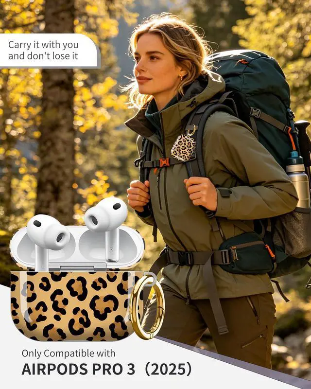 Alt view image 2 of 6 - Compatible with AirPod Pro 3 Case 2025,Shockproof Protective Cover with Keychain,Multi-Theme Graphic Design Shell for Men Women,Ideal for Gym&Travel(Leopard Background)
