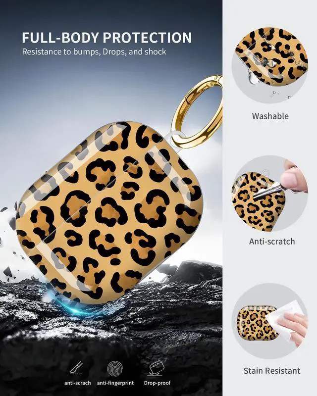 Alt view image 5 of 6 - Compatible with AirPod Pro 3 Case 2025,Shockproof Protective Cover with Keychain,Multi-Theme Graphic Design Shell for Men Women,Ideal for Gym&Travel(Leopard Background)