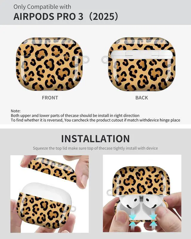Alt view image 6 of 6 - Compatible with AirPod Pro 3 Case 2025,Shockproof Protective Cover with Keychain,Multi-Theme Graphic Design Shell for Men Women,Ideal for Gym&Travel(Leopard Background)