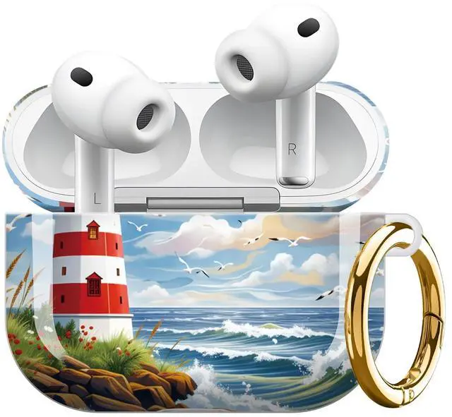 Main image of Compatible with AirPod Pro 3 Case 2025,Shockproof Protective Cover with Keychain,Multi-Theme Graphic Design Shell for Men Women,Ideal for Gym&Travel(Lighthouse Waves Seagull Flower Sky Rock)