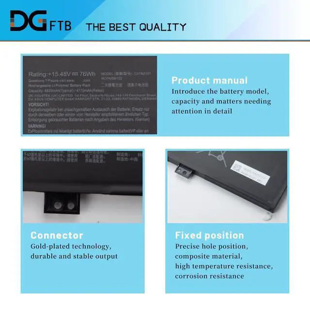 Alt view image 2 of 7 - C41N2101 New Laptop Battery for ASUS ROG Zephyrusa G14 2022 FX517 GA402 GA402RJ GA402R UM6702RC K6501 M6501 TUF517 TUF571 FX517ZR-F15 0B200-04110000 (15.48V 76Wh/4770mAh)