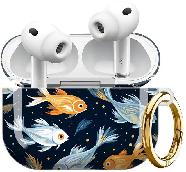 Main image of Compatible with AirPod Pro 3 Case 2025,Shockproof Protective Cover with Keychain,Multi-Theme Graphic Design Shell for Men Women,Ideal for Gym&Travel(Colorful Fish On Dark Background)