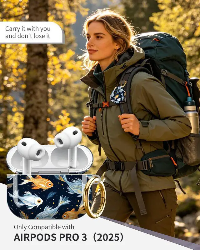 Alt view image 2 of 6 - Compatible with AirPod Pro 3 Case 2025,Shockproof Protective Cover with Keychain,Multi-Theme Graphic Design Shell for Men Women,Ideal for Gym&Travel(Colorful Fish On Dark Background)