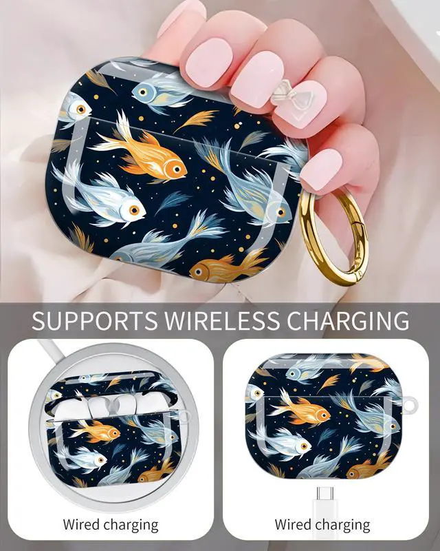Alt view image 3 of 6 - Compatible with AirPod Pro 3 Case 2025,Shockproof Protective Cover with Keychain,Multi-Theme Graphic Design Shell for Men Women,Ideal for Gym&Travel(Colorful Fish On Dark Background)