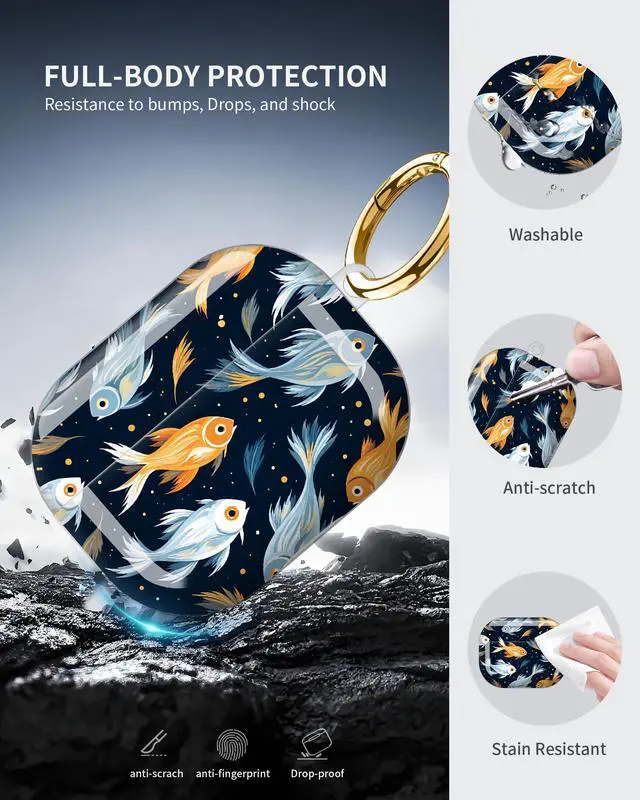 Alt view image 5 of 6 - Compatible with AirPod Pro 3 Case 2025,Shockproof Protective Cover with Keychain,Multi-Theme Graphic Design Shell for Men Women,Ideal for Gym&Travel(Colorful Fish On Dark Background)