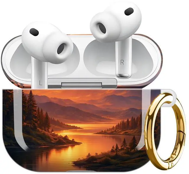 Main image of Compatible with AirPod Pro 3 Case 2025,Shockproof Protective Cover with Keychain,Multi-Theme Graphic Design Shell for Men Women,Ideal for Gym&Travel(Mountain Sunset Lake Forest Sky Clouds)
