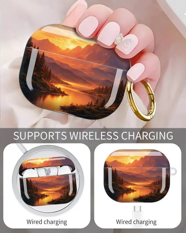 Alt view image 3 of 6 - Compatible with AirPod Pro 3 Case 2025,Shockproof Protective Cover with Keychain,Multi-Theme Graphic Design Shell for Men Women,Ideal for Gym&Travel(Mountain Sunset Lake Forest Sky Clouds)