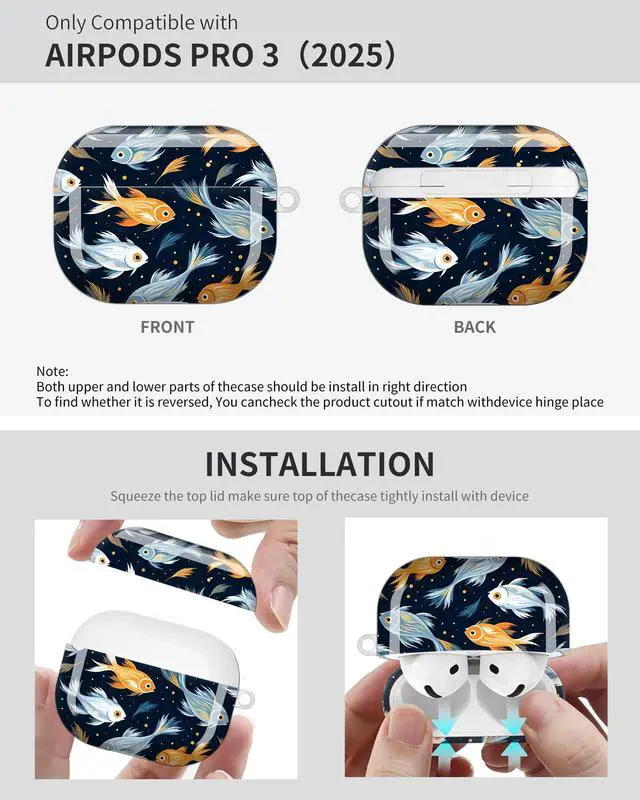 Alt view image 6 of 6 - Compatible with AirPod Pro 3 Case 2025,Shockproof Protective Cover with Keychain,Multi-Theme Graphic Design Shell for Men Women,Ideal for Gym&Travel(Colorful Fish On Dark Background)