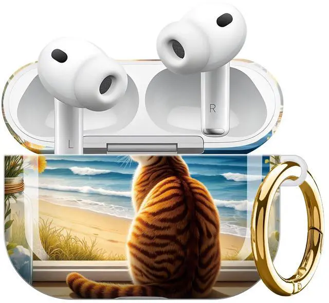Main image of Compatible with AirPod Pro 3 Case 2025,Shockproof Protective Cover with Keychain,Multi-Theme Graphic Design Shell for Men Women,Ideal for Gym&Travel(Cat Beach Ocean Sky Flowers Jar)