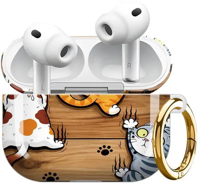 Main image of Compatible with AirPod Pro 3 Case 2025,Shockproof Protective Cover with Keychain,Multi-Theme Graphic Design Shell for Men Women,Ideal for Gym&Travel(Cat Playing On Wooden Floor Paw Print)