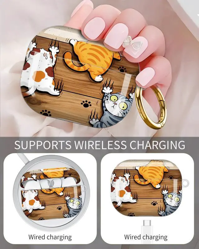 Alt view image 3 of 6 - Compatible with AirPod Pro 3 Case 2025,Shockproof Protective Cover with Keychain,Multi-Theme Graphic Design Shell for Men Women,Ideal for Gym&Travel(Cat Playing On Wooden Floor Paw Print)