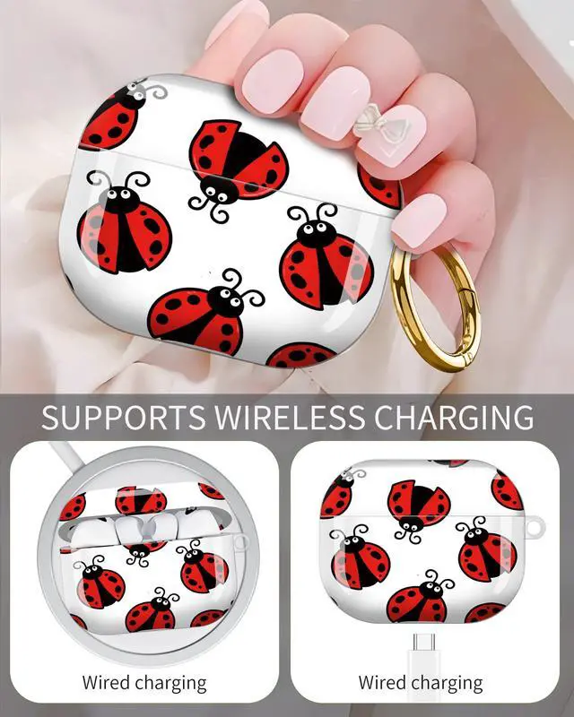 Alt view image 3 of 6 - Compatible with AirPod Pro 3 Case 2025,Shockproof Protective Cover with Keychain,Multi-Theme Graphic Design Shell for Men Women,Ideal for Gym&Travel(Ladybug Red Black White Background)