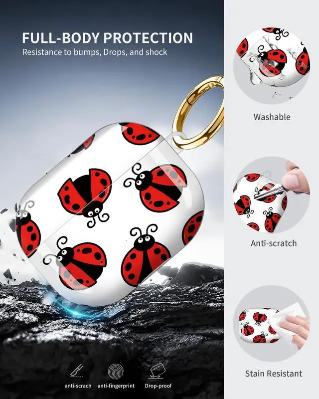 Alt view image 5 of 6 - Compatible with AirPod Pro 3 Case 2025,Shockproof Protective Cover with Keychain,Multi-Theme Graphic Design Shell for Men Women,Ideal for Gym&Travel(Ladybug Red Black White Background)