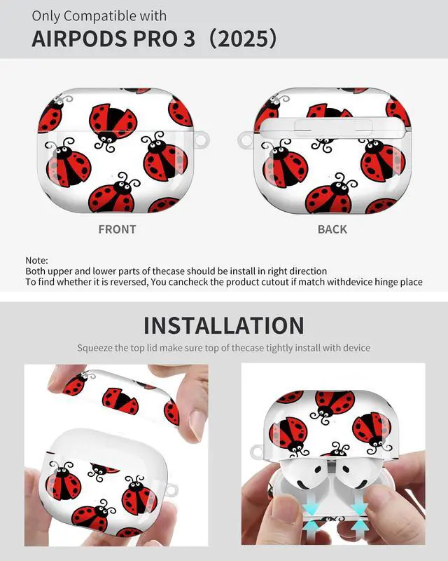 Alt view image 6 of 6 - Compatible with AirPod Pro 3 Case 2025,Shockproof Protective Cover with Keychain,Multi-Theme Graphic Design Shell for Men Women,Ideal for Gym&Travel(Ladybug Red Black White Background)