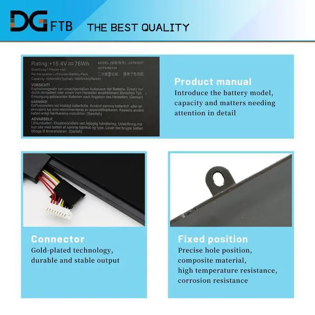 Alt view image 2 of 7 - C41N1837 Laptop Battery for ASUS ROG Zephyrus S GA502DU GA502GU GU502DU GU502GU GU502GV GU532GU GU532GV GX502GV GX502GW GX532GV GX532GW GU532GU TUF Dash F15 FX516PE FX516PM (15.4V 76Wh/4940mAh)