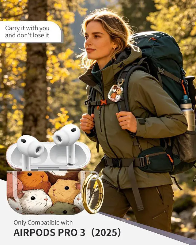 Alt view image 2 of 6 - Compatible with AirPod Pro 3 Case 2025,Shockproof Protective Cover with Keychain,Multi-Theme Graphic Design Shell for Men Women,Ideal for Gym&Travel(Cute Guinea Pigs)
