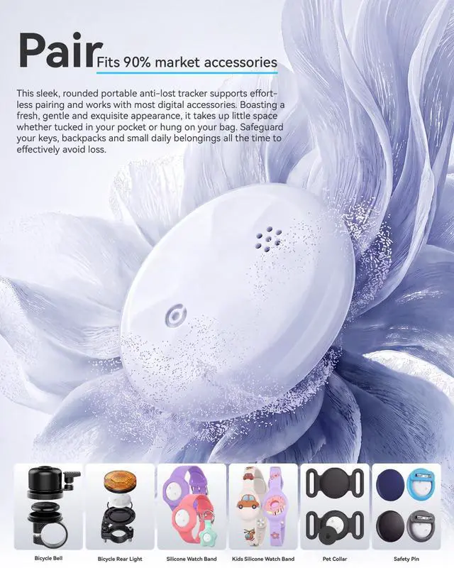 Alt view image 3 of 6 - 2-Pack Air Tracker Tags, Apple Find My Compatible 2-Year Replaceable Battery, MFi Certified Bluetooth Mini Smart Tracker Luggage & Item Locator for Keychain, Backpacks, Pet Collars White (iOS Only)