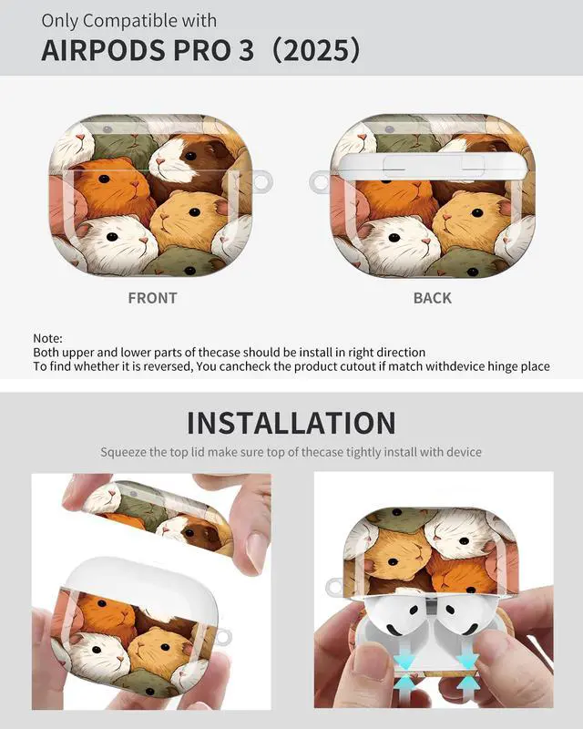 Alt view image 6 of 6 - Compatible with AirPod Pro 3 Case 2025,Shockproof Protective Cover with Keychain,Multi-Theme Graphic Design Shell for Men Women,Ideal for Gym&Travel(Cute Guinea Pigs)