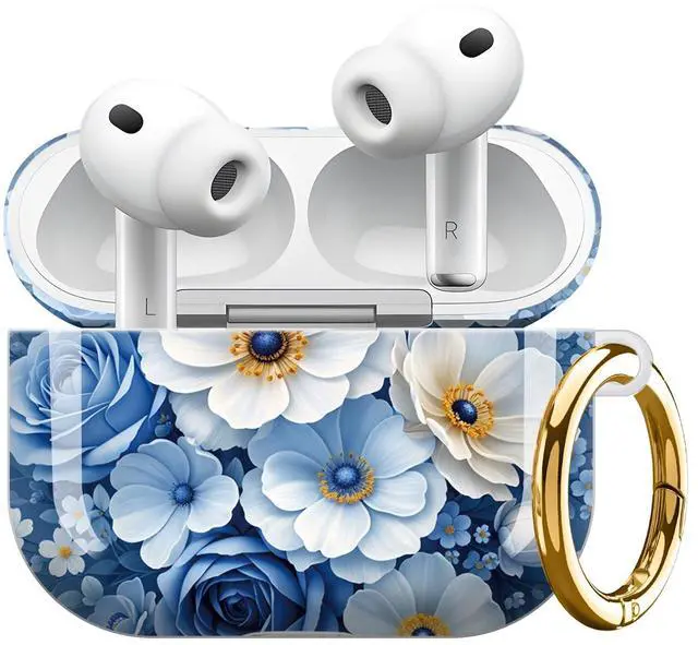 Main image of Compatible with AirPod Pro 3 Case 2025,Shockproof Protective Cover with Keychain,Multi-Theme Graphic Design Shell for Men Women,Ideal for Gym&Travel(Blue Floral Bouquet with Butterflies)