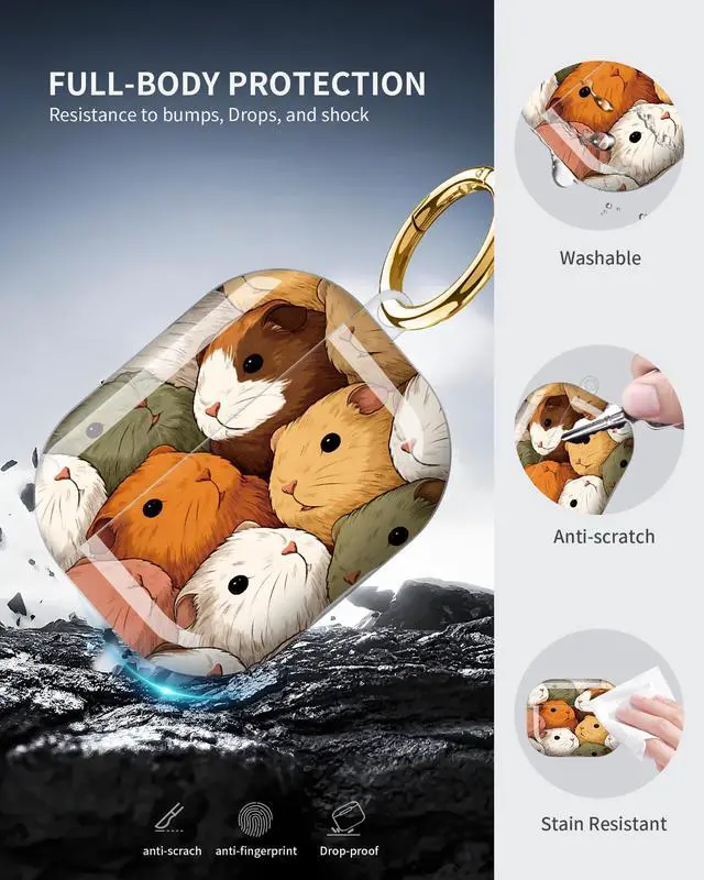 Alt view image 5 of 6 - Compatible with AirPod Pro 3 Case 2025,Shockproof Protective Cover with Keychain,Multi-Theme Graphic Design Shell for Men Women,Ideal for Gym&Travel(Cute Guinea Pigs)