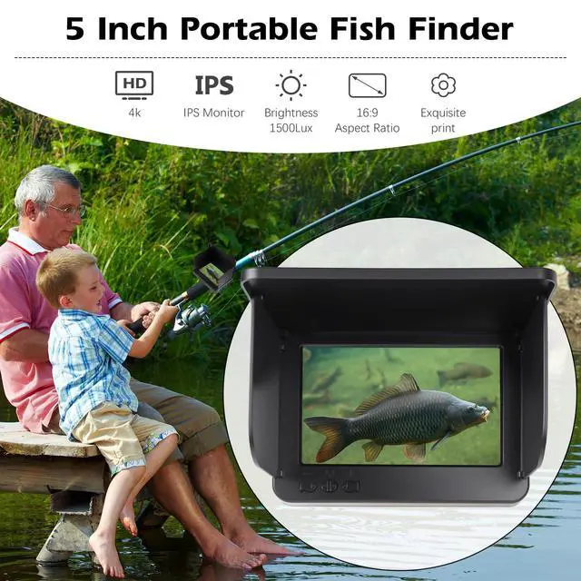 Alt view image 2 of 6 - Underwater Fishing Camera, 4K HD 5 Inch IPS Screen, Portable Fish Finder | 8000mAh Battery, Infrared Night Vision, 220° Wide Angle, IP68 Waterproof, 98ft Cable for Ice Lake Boat Kayak Fishing