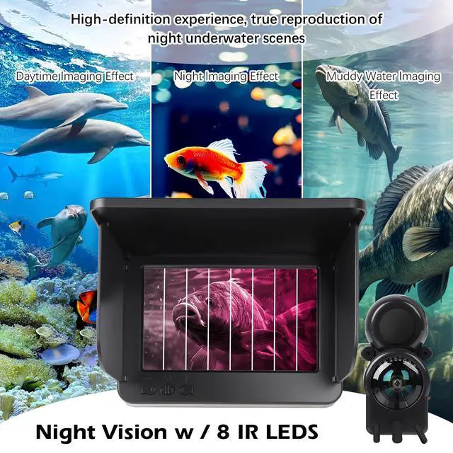 Alt view image 3 of 6 - Underwater Fishing Camera, 4K HD 5 Inch IPS Screen, Portable Fish Finder | 8000mAh Battery, Infrared Night Vision, 220° Wide Angle, IP68 Waterproof, 98ft Cable for Ice Lake Boat Kayak Fishing
