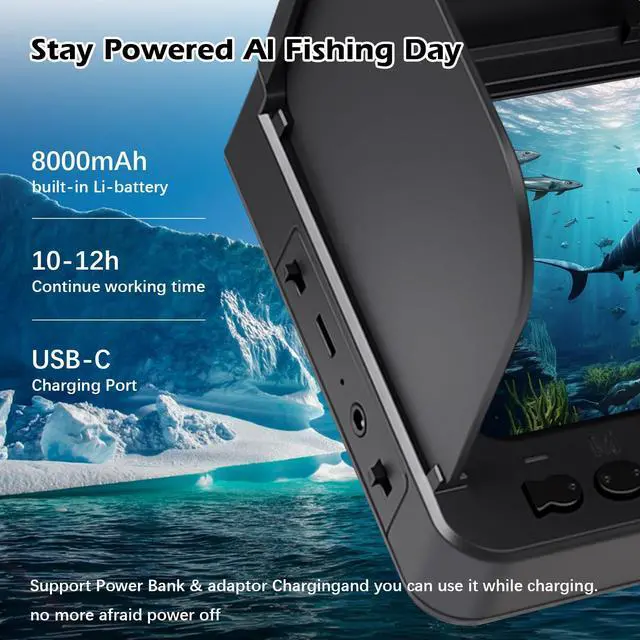 Alt view image 4 of 6 - Underwater Fishing Camera, 4K HD 5 Inch IPS Screen, Portable Fish Finder | 8000mAh Battery, Infrared Night Vision, 220° Wide Angle, IP68 Waterproof, 98ft Cable for Ice Lake Boat Kayak Fishing
