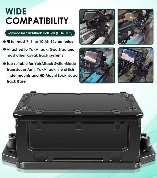 Alt view image 3 of 7 - Track Mounted Battery Box for Fish Finders, Quick-Release Battery Storage & Mounting Platform for Switchblade Transducer Arm, Replace for CellBlok Box CLB-1002