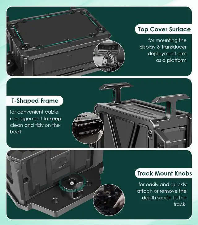 Alt view image 4 of 7 - Track Mounted Battery Box for Fish Finders, Quick-Release Battery Storage & Mounting Platform for Switchblade Transducer Arm, Replace for CellBlok Box CLB-1002