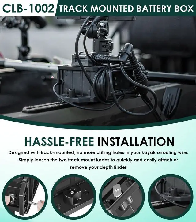 Alt view image 5 of 7 - Track Mounted Battery Box for Fish Finders, Quick-Release Battery Storage & Mounting Platform for Switchblade Transducer Arm, Replace for CellBlok Box CLB-1002
