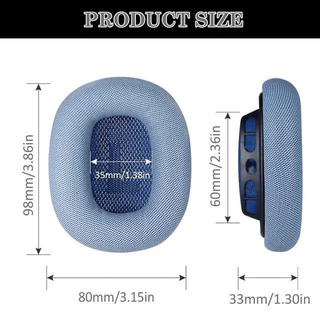 Alt view image 4 of 7 - AirPods Max Headphone Earpads, Protein Leather Replacement Ear Pads, Noise Reduction Mode & Transparency Mode Sound Closer to The Original Version (Sky Blue)