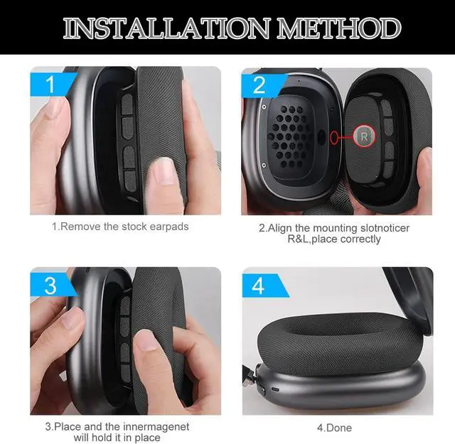 Alt view image 7 of 7 - AirPods Max Headphone Earpads, Protein Leather Replacement Ear Pads, Noise Reduction Mode & Transparency Mode Sound Closer to The Original Version (Sky Blue)